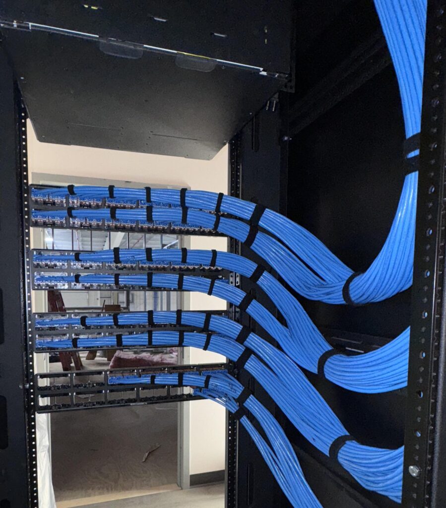 Structured Cabling punched down to rear of CAT6 patch panel