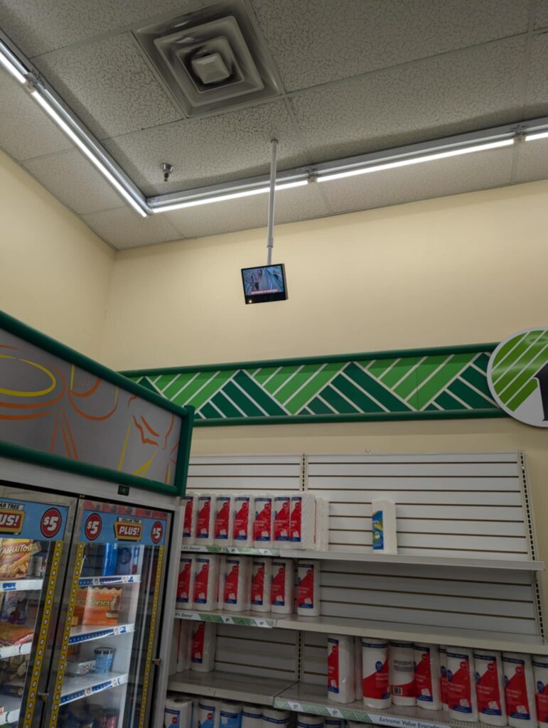 Public view monitor installed in Dollar Tree