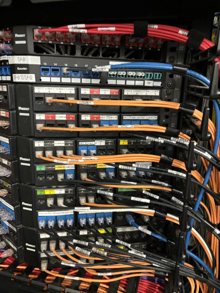 Category 6 Patch Panel Cables plugged into patch panels