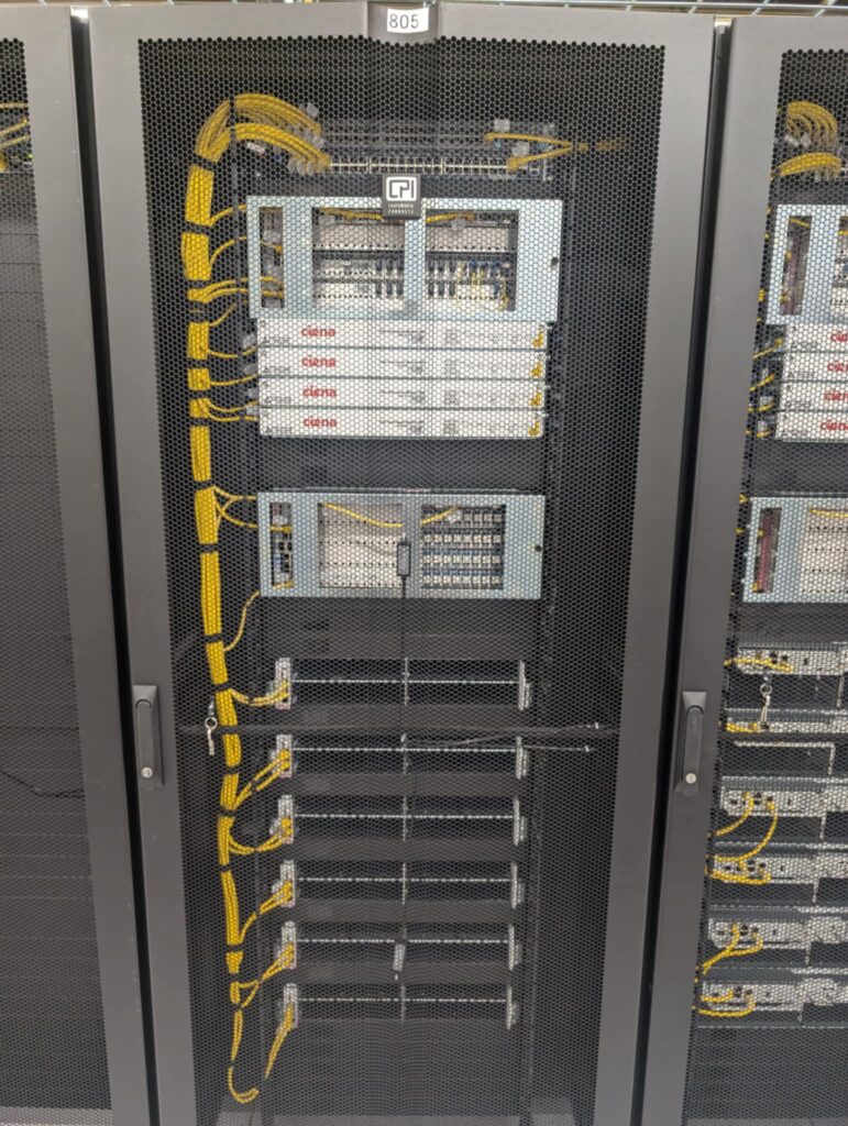 Data Center rack with yellow cabling